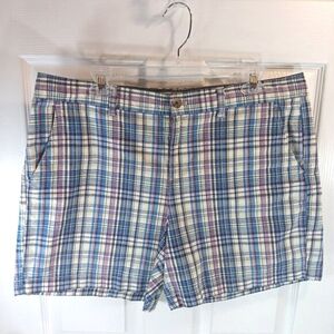 Bass Cotton Shorts Colorful Blue Purple Cream Plaid Women's Plus Size 14 NWOT